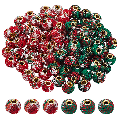 100 шт. 2 цветные полиэстеровые европейские бусины, бусины с большим отверстием, с латунным внутренним сердечником, рондель, Новогодняя тема