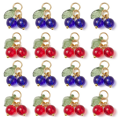 16 шт. Стеклянные подвески, вишня, с золотой фурнитурой