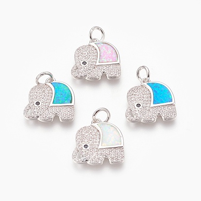 Латунные микро проложить кубического циркония подвески, с синтетическим опалом, слон