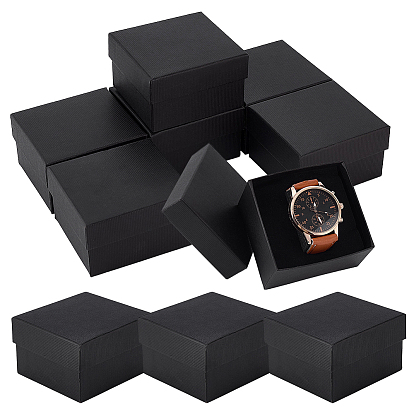 Striped Textured Cardboard Watch Packing Boxes, with Sponge Inside, Square