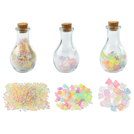 Luminous Acrylic Beads Wish Bottle DIY Making Kits, Including Glass Wishing Bottle