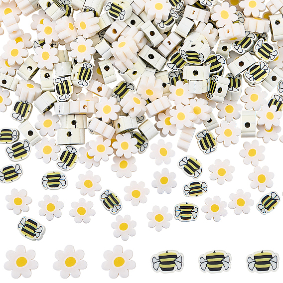 300pcs 2 style handgemachte Polymer-Ton-Perlen, Bienen und Blumen