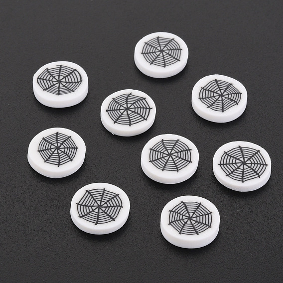 Handmade Polymer Clay Cabochons, Polymer Clay Slices for Resin Crafts & DIY Projects, Flat Round with Spider Web