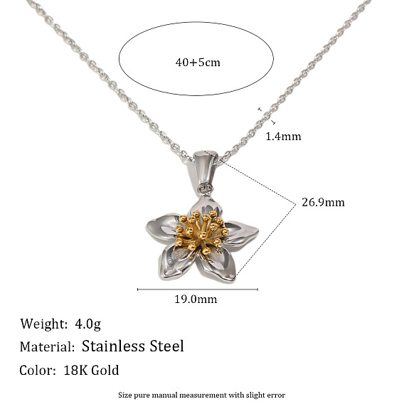 Duo Tone 304 Stainless Steel Flower Pendant Necklaces