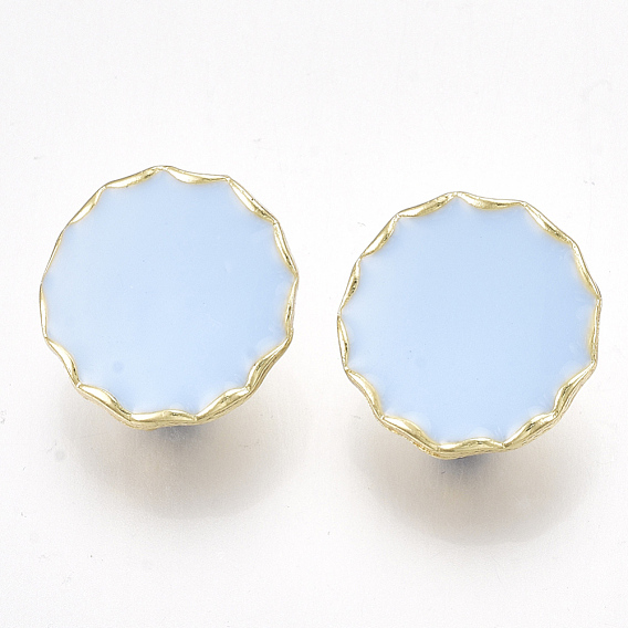 Alloy Stud Earring Findings, with Steel Pins and Enamel, with Loop, Flat Round, Light Gold