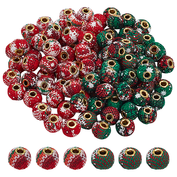 100 шт. 2 цветные полиэстеровые европейские бусины, бусины с большим отверстием, с латунным внутренним сердечником, рондель, Новогодняя тема