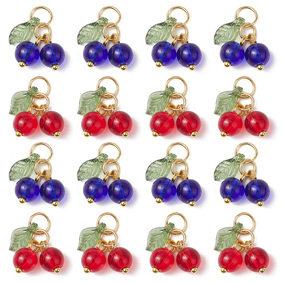 16 шт. Стеклянные подвески, вишня, с золотой фурнитурой