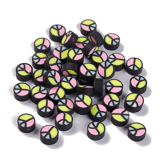 Handmade Polymer Clay Beads, Flat Round