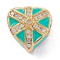 Brass Micro Pave Claer Cubic Zirconia European Beads, with Enamel, Large Hole Beads, Real 18K Gold Plated, Long-Lasting Plated, Heart