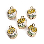 Handmade Porcelain with Brass Pendants, Flower Charms, Hand Painted, Famille Rose Porcelain, Golden
