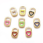 Brass Enamel Pendants, Real 18K Gold Plated, Long-Lasting Plated, Lock with Heart