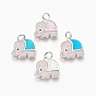 Brass Micro Pave Cubic Zirconia Pendants, with Synthetic Opal, Elephant