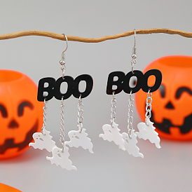 Funny Asymmetrical Letter Cloud Halloween Ghost Acrylic Dangle Earrings, Platinum