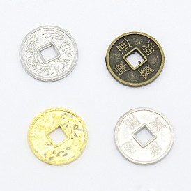 Результаты шинуазри ювелирный сплав меди денежные бусы, плоские круглые китайские старинные монеты с характером Канси, 10x1 мм, отверстие : 2x2 мм