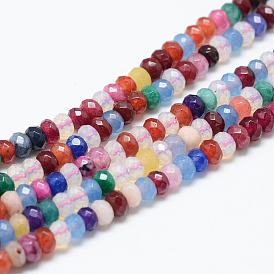 Natural White Jade Bead Strands, Dyed, Faceted, Rondelle