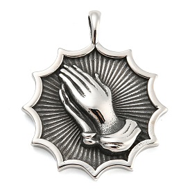 316L Surgical Stainless Steel Pendants, Flower with Praying Hands Charm