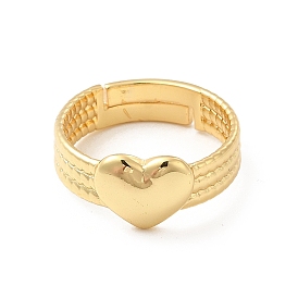Rack Plating Brass Heart Adjustable Ring for Women, Cadmium Free & Lead Free
