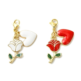 2 шт. 2 цвета День святого Валентина роза сердце сплав эмаль кулон украшение, Подвеска-застежка-когти омара для украшения сумки