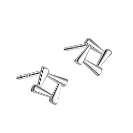 Rhodium Plated Square 999 Fine Silver Stud Earrings for Women, with 999 Stamp