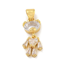 Bear Rack Plating Brass Micro Pave Cubic Zirconia Pendants, Cadmium Free & Lead Free, Long-Lasting Plated