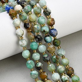 Natural Chrysocolla and Lapis Lazuli Beads Strands, Star Cut Round Beads, Faceted, with Seed Beads
