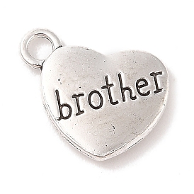 Tibetan Style Heart Alloy Pendants, with Word Brother, Cadmium Free & Lead Free, 18x15x3mm, Hole: 3mm, about 208pcs/500g