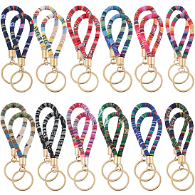 24шт 12 цвета полиэстер брелки, с железными разрезными кольцами