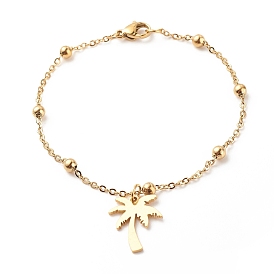 201 bracelet à breloques cocotier en acier inoxydable avec 304 chaînes satellites en acier inoxydable pour femme