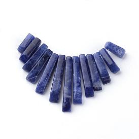 Natural Sodalite Bead Strands, Graduated Fan Pendants, Focal Beads, Rectangle