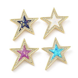 Brass Micro Pave Clear Cubic Zirconia Pendants, with Synthetic Opal, Real 18K Gold Plated, Star