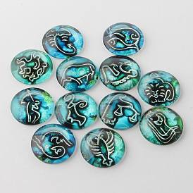 Constellation/Zodiac Sign Printed Glass Cabochons, Half Round/Dome