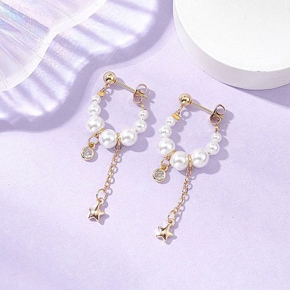 304 серьги-кольца из нержавеющей стали с круглыми звездами и жемчугом, с прозрачным кубическим цирконием и латунными цепями