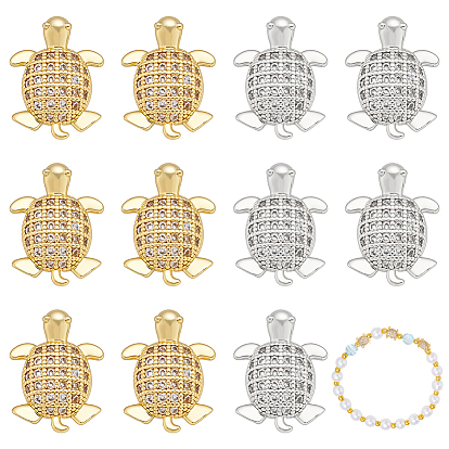 12 шт. 2 цвета стойка покрытие латунь микропаве прозрачные кубические циркониевые бусины, черепаха, долговечный, без кадмия и без свинца