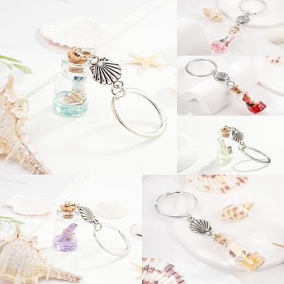 Стеклянная бутылка желаний брелок-подвеска, с бусинами из сплава и железными кольцами для ключей