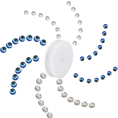 DIY Stretch Bracelets Making Kits, Including Round Evil Eye Resin Beads, Iron Rhinestone Spacer Beads, Elastic Crystal Thread