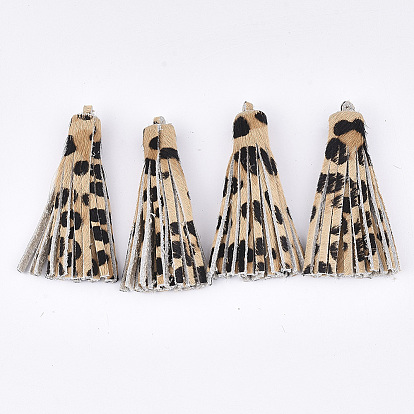 Eco-Friendly Cowhide Leather Tassel Big Pendants, Leopard Print Pattern
