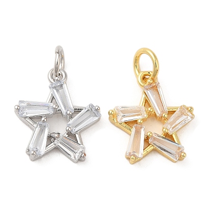 Rack Plating Brass Pave Clear Cubic Zirconia Pendants, Star Charms, with Jump Ring, Long-Lasting Plated, Lead Free & Cadmium Free