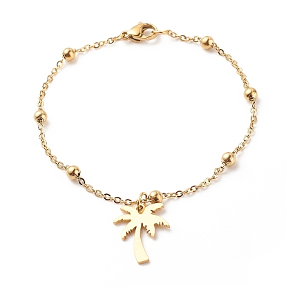 201 bracelet à breloques cocotier en acier inoxydable avec 304 chaînes satellites en acier inoxydable pour femme