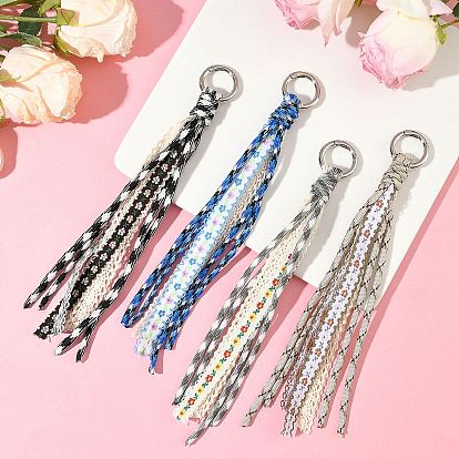 4 шт. 4 цвета полиэстеровый шнур кружево подвески украшения, с кольцами для ключей из сплава, платина