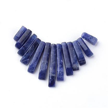 Natural Sodalite Bead Strands, Graduated Fan Pendants, Focal Beads, Rectangle