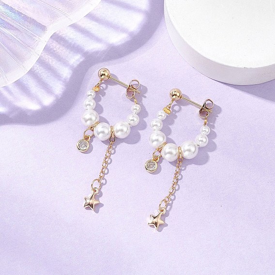 304 серьги-кольца из нержавеющей стали с круглыми звездами и жемчугом, с прозрачным кубическим цирконием и латунными цепями