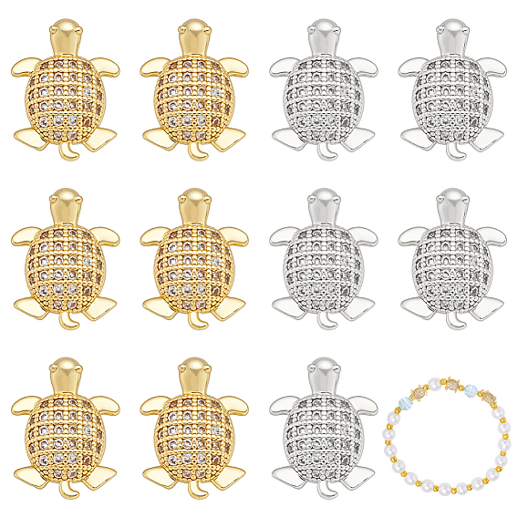 12 шт. 2 цвета стойка покрытие латунь микропаве прозрачные кубические циркониевые бусины, черепаха, долговечный, без кадмия и без свинца
