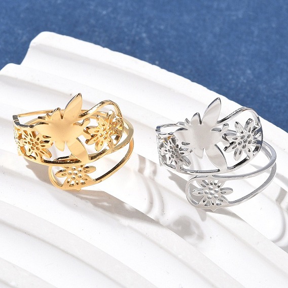 304 регулируемые манжетные кольца из нержавеющей стали, пчела и цветок