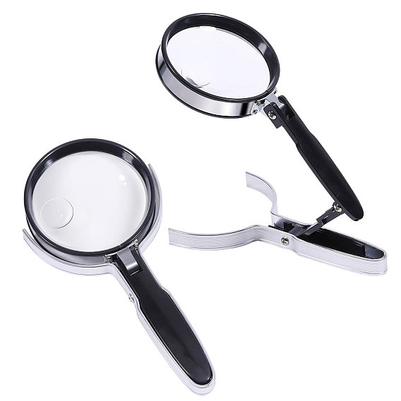 Круглая акриловая портативная лупа с зажимом, с гибкими элементами из цинкового сплава и АБС-пластика., чёрные