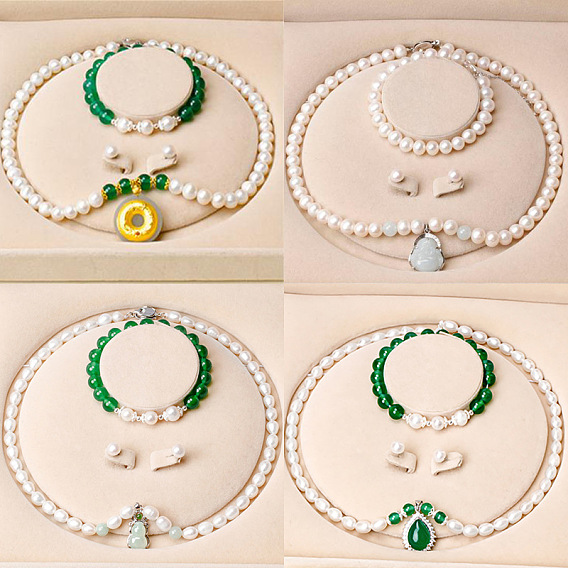 Комплекты ожерелий и браслетов из натурального пресноводного жемчуга для женщин