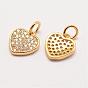 Brass Micro Pave Grade AAA Cubic Zirconia Charms, Long-Lasting Plated, Heart, Cadmium Free & Nickel Free & Lead Free