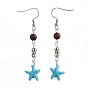 Synthetic Turquoise Dangle Earrings, with Natural Sandalwood and Alloy Beads, 304 Stainless Steel Earring Hooks, Starfish/Sea Stars