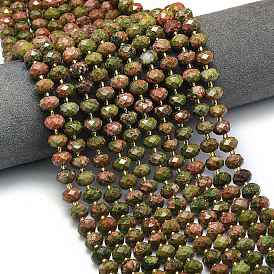 Природные Unakite бисер нитей, граненые, рондель, с бисером