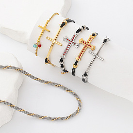 Collares de cadena redonda de malla de acero inoxidable bicolor para hombres y mujeres