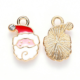 Alloy Enamel Pendants, with Crystal Rhinestone, for Christmas, Santa Claus, Light Gold